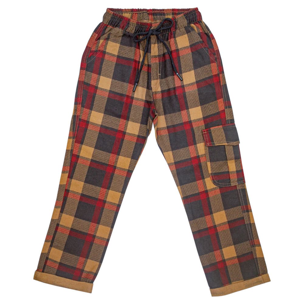 Calça Juvenil Look Jeans Flanela Xadrez Ferrugem