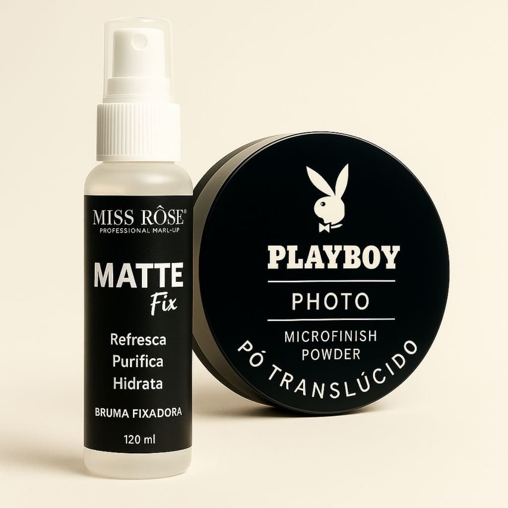 Kit Bruma Fixadora Matte Miss Rosê+Pó Microfinish Finalizador Playboy – Make Selada e Sem Brilho