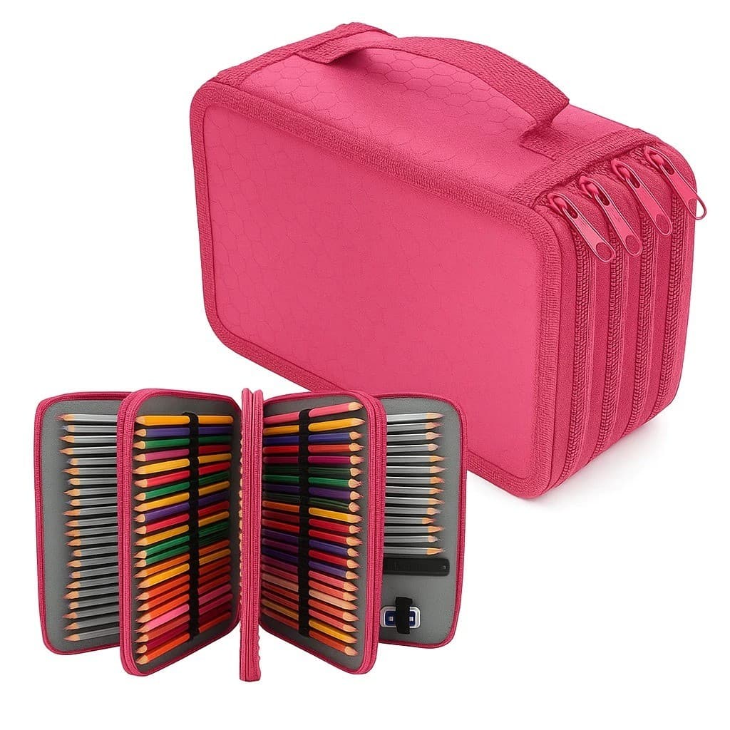 Estojo 92 Pens Escolar Box Nylon Com Alça Feminino/Masculino Organizador Com Divisórias Zíper Infantil