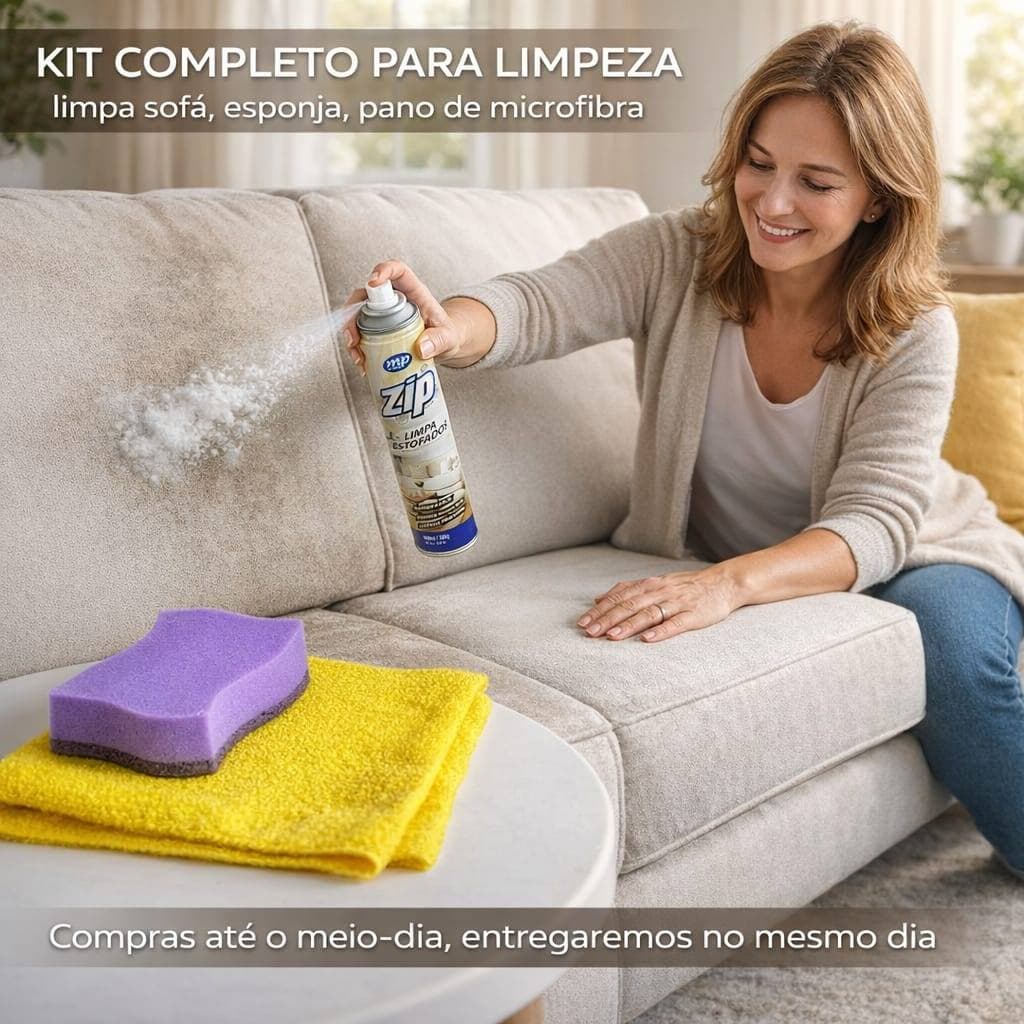 Limpa Estofados Spray Zip Clean 300ml/251g + Esponja + Pano de micofibra 30x40