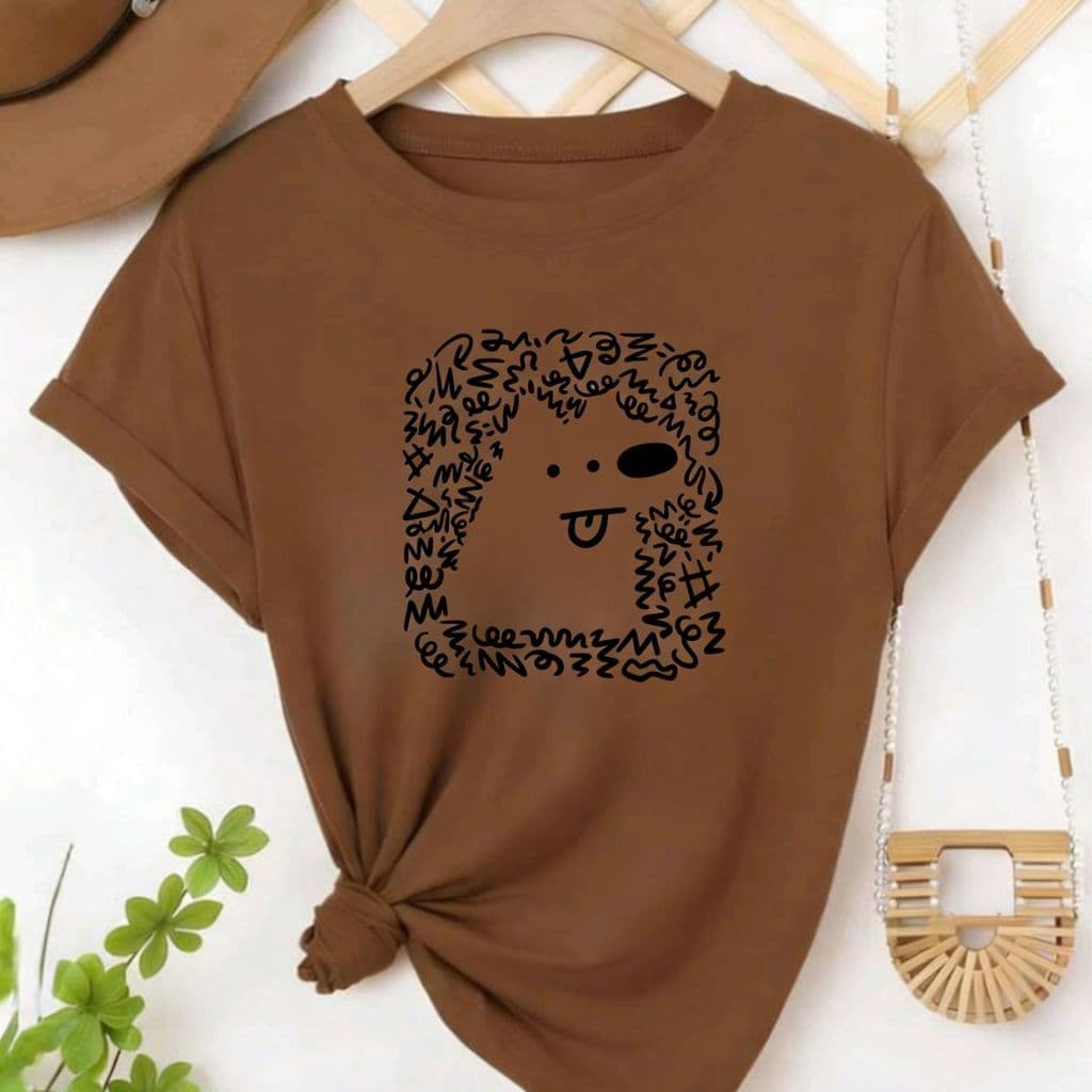 kit 3 Entrega Aleatória Cores Variados Blusinha Básica Baby Look Camiseta Viscorycla Com Estampa Cachorrinho Desleixado