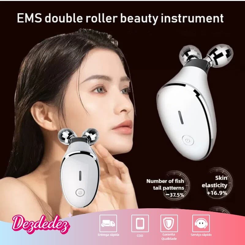 EMS Rolo Duplo Massageador Facial Levantamento Reduz Rugas Melhora A Elasticidade Da Pele Firme Pescoço Rosto