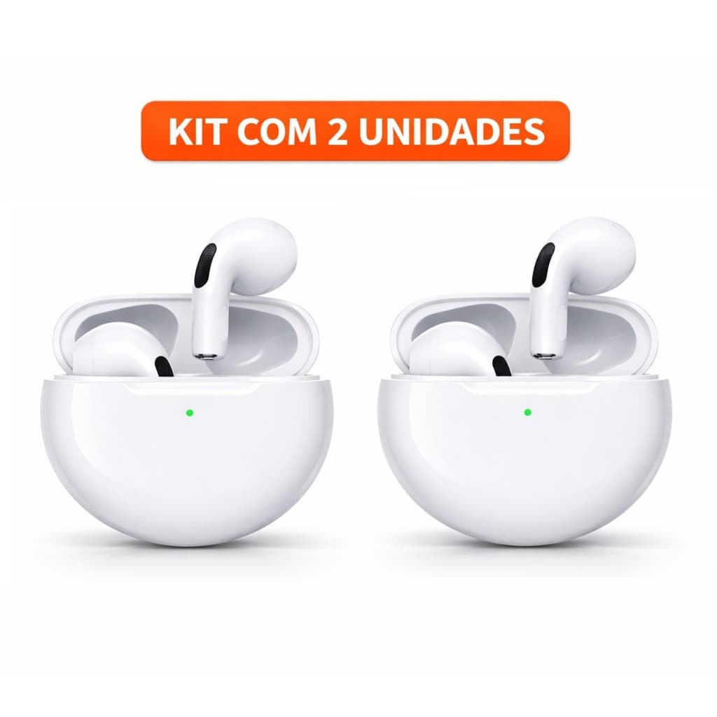 Kit 2 Fones Bluetooth PRO6 Sem Fio TWS com Estojo de Carga