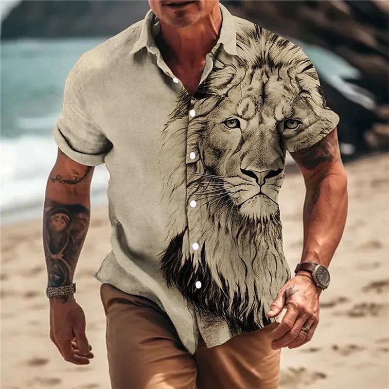 Camisa Havaiana Unissex 2026 de Verão para Homens, Camisa com Estampa de Animais 3D para Homens e Mulheres, Padrão de Ti