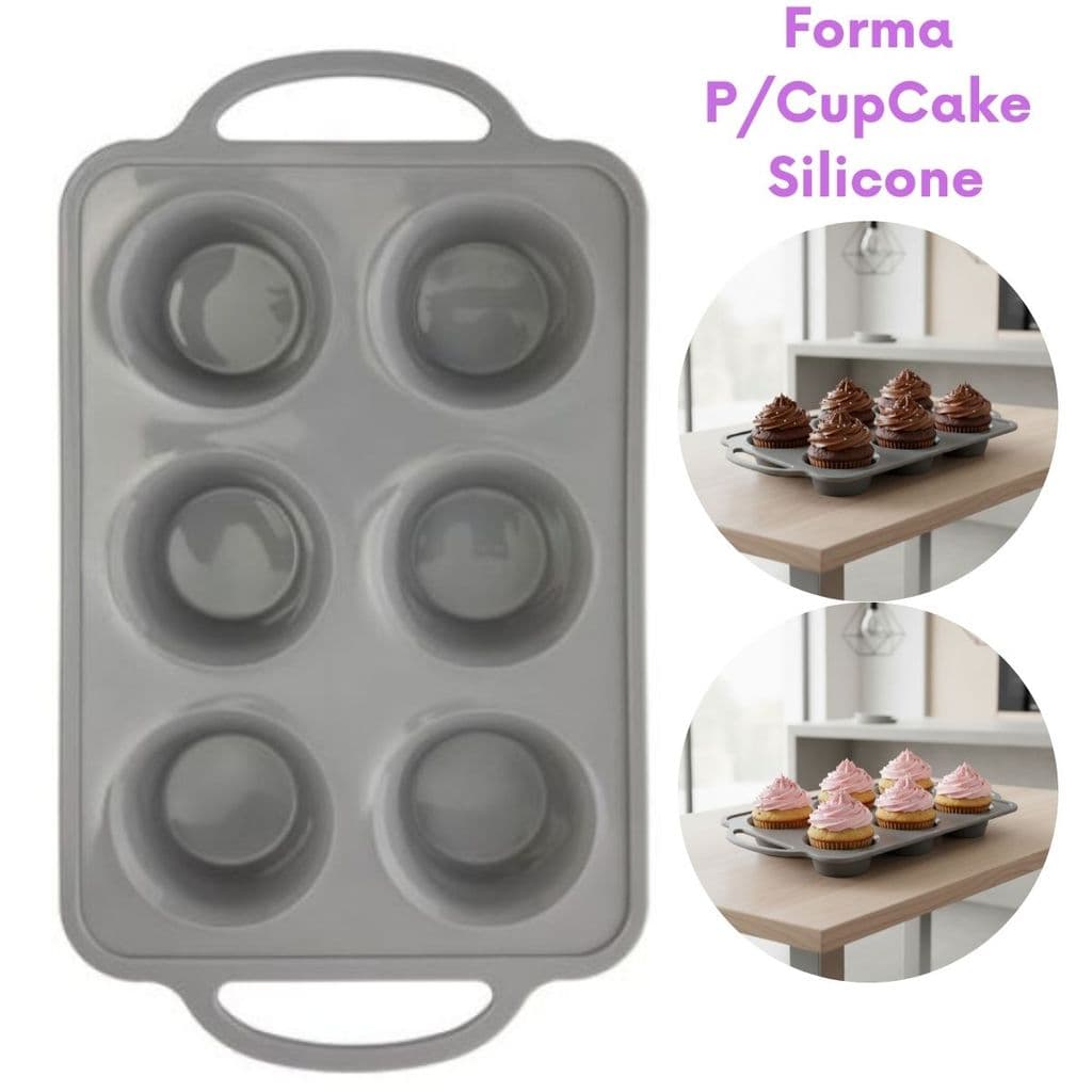 Forma CupCake Antiaderente Não Gruda Com Alça Pegador Bolo Massas Empadas Tortinhas 6 Cavidades
