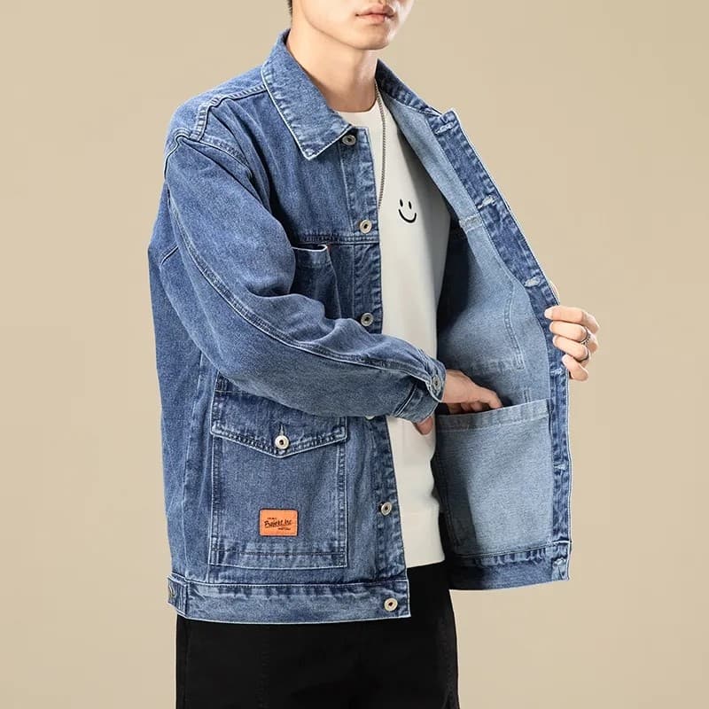 Outono inverno tamanho grande jaqueta jeans masculina solta Casual Multi-bolso macacão jaqueta resistente à sujeira resi