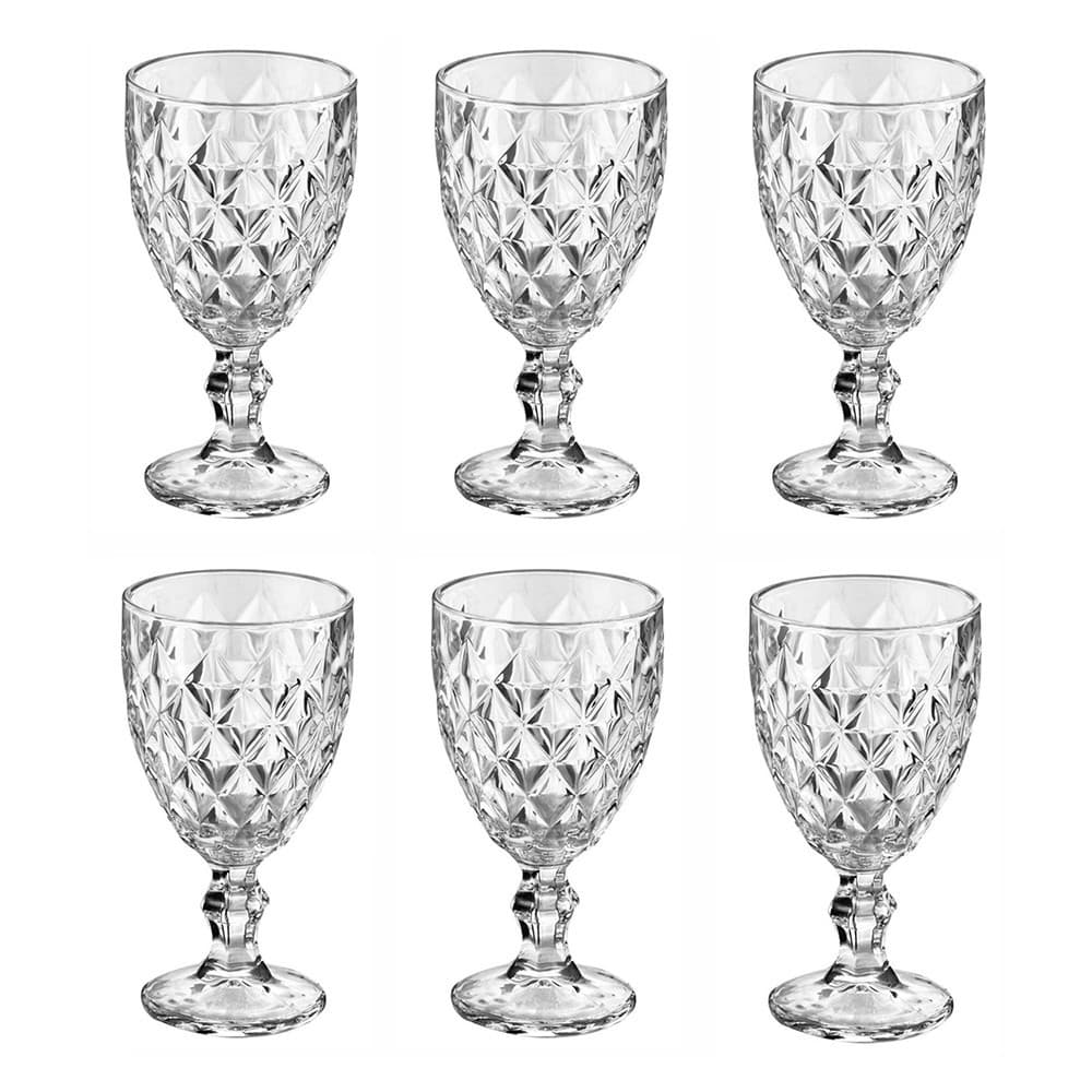 Jogo 6 Taças de Vidro Clear Vitral 240ml Mimo Style