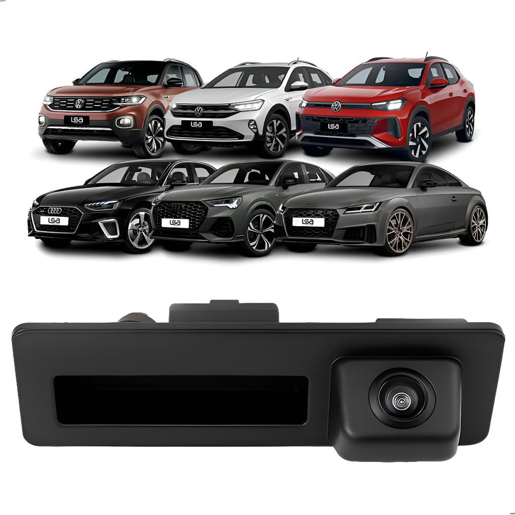 Câmera Ré Uppertech c/ Maçaneta VW Nivus Virtus T-Cross Jetta Audi A1 A3 A4 Q3 TT 12V Todos Anos