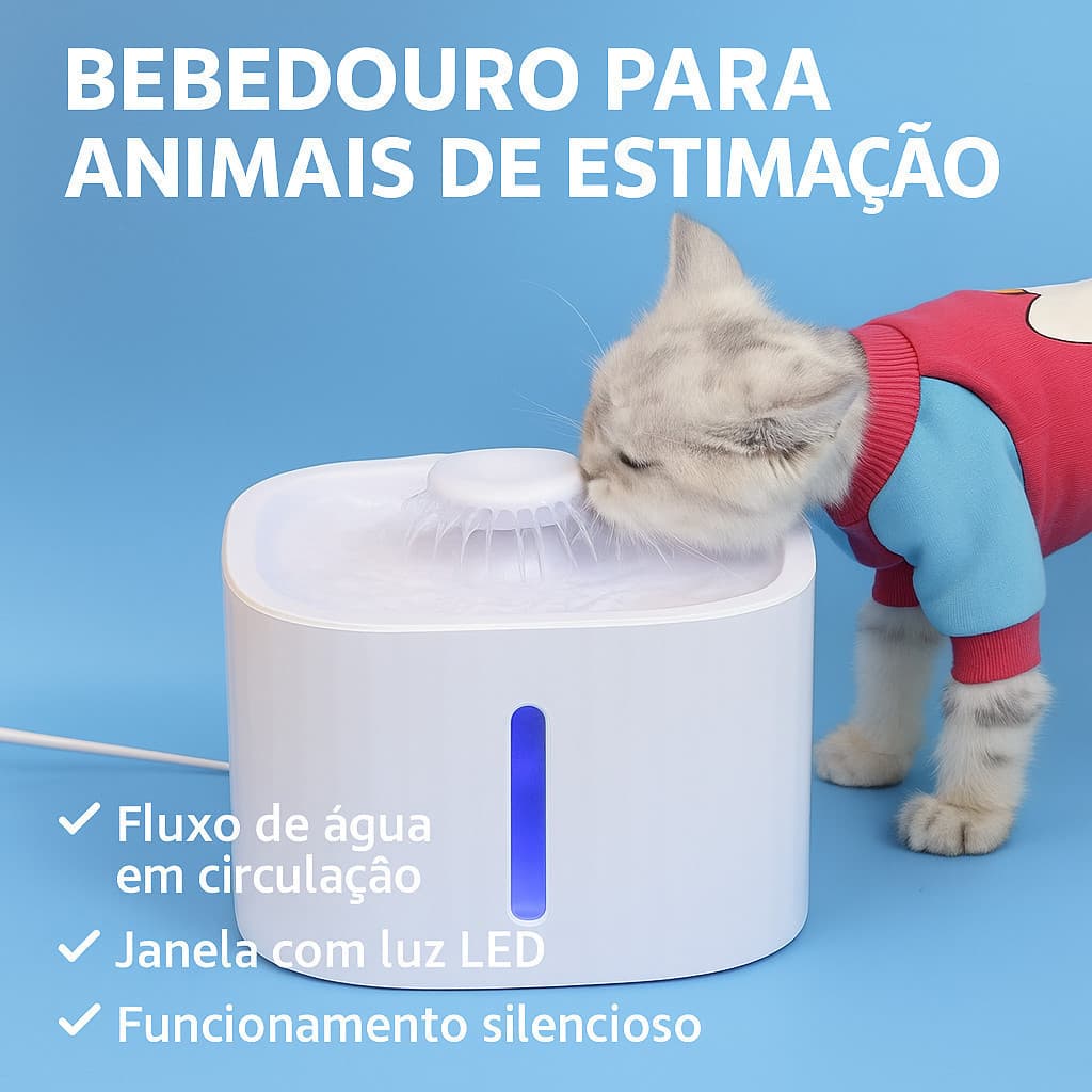 Fonte Bebedouro Pet 3 Litros com Filtro Purificador Água Automática para Gatos e Cachorros