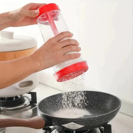 Misturador peneira copo rotativo dosador farinha açúcar tapioca filtro funil cozinha sem grumos
