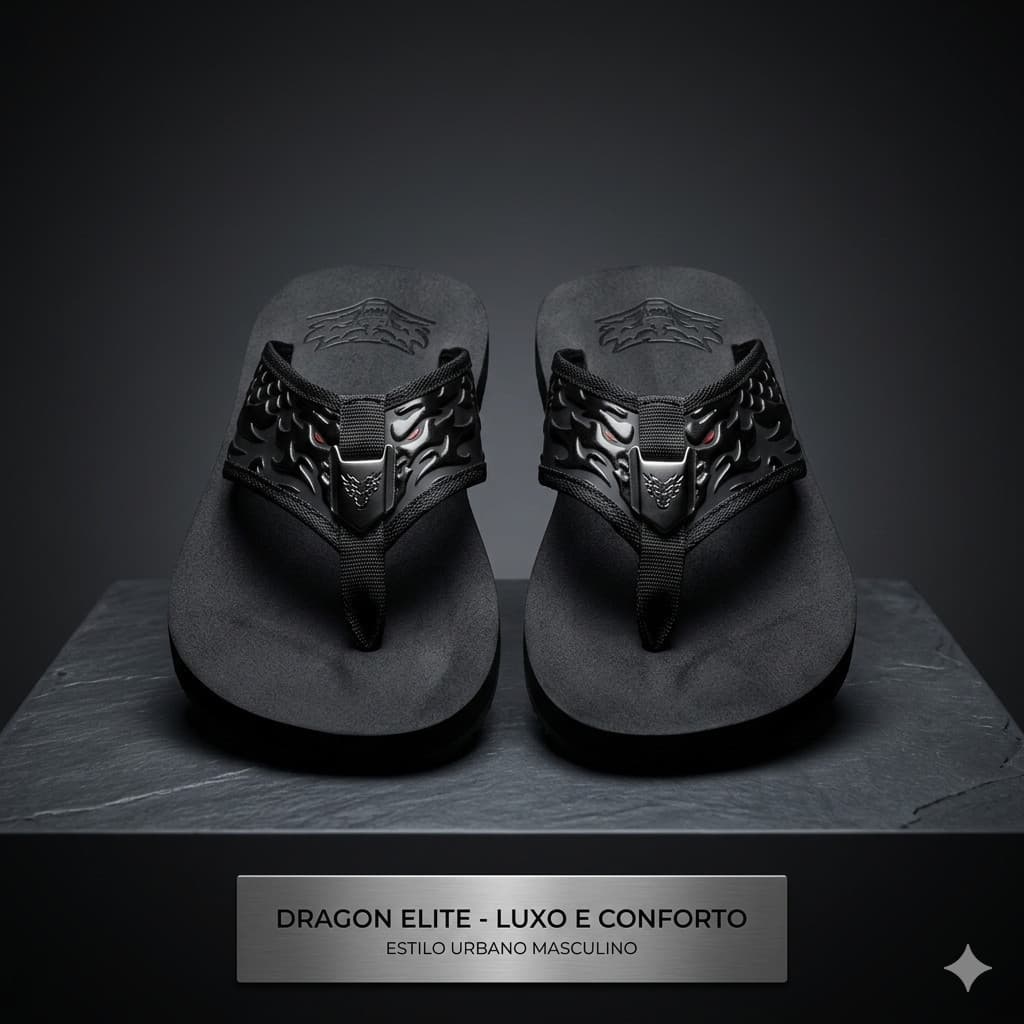 Chinelo Masculino Dragon Original Peças Metalizadas Desenho Logo em Laser Modelo Exclusivo Estilo