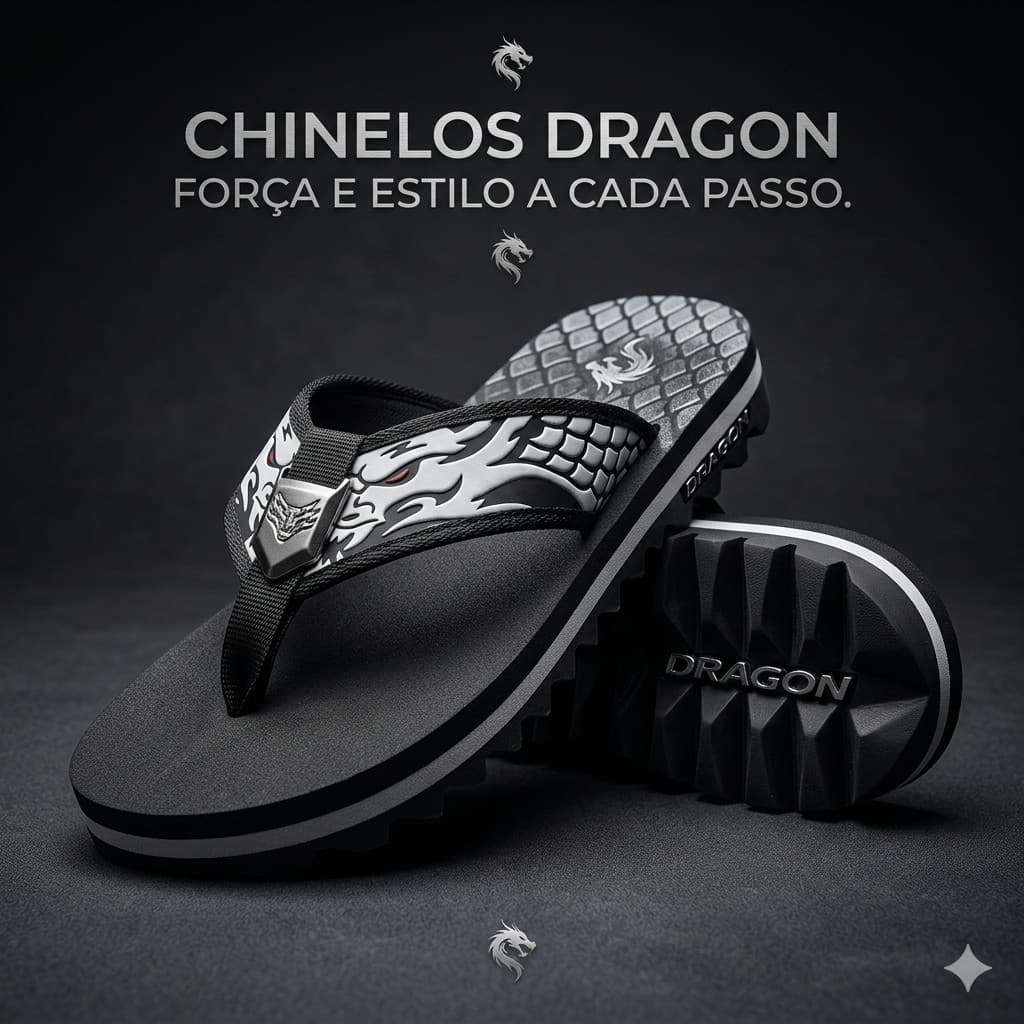 Chinelo Masculino Dragon Original Peças Metalizadas Desenho Logo em Laser Modelo Exclusivo Homens