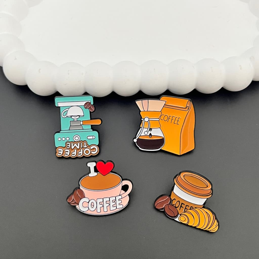 Acessório De Bolsa De Broche De Metal Com Emblema De Tema De Café De Desenho Animado