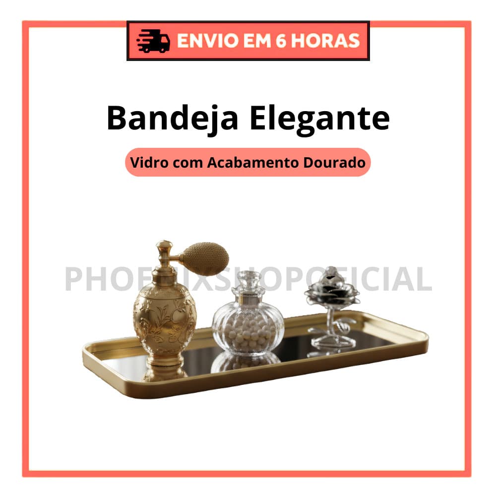 Bandeja Elegante Em Vidro Dourado Para Organizar E Decorar