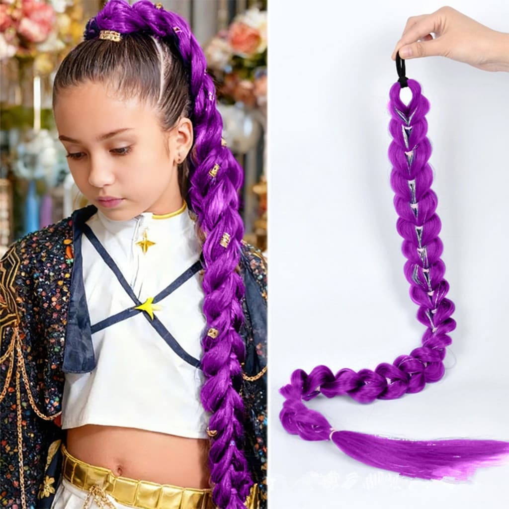 Meninas E Mulheres Longo Roxo Trança Cabelo Pré Esticado Sintética Extensões De Para Tranças