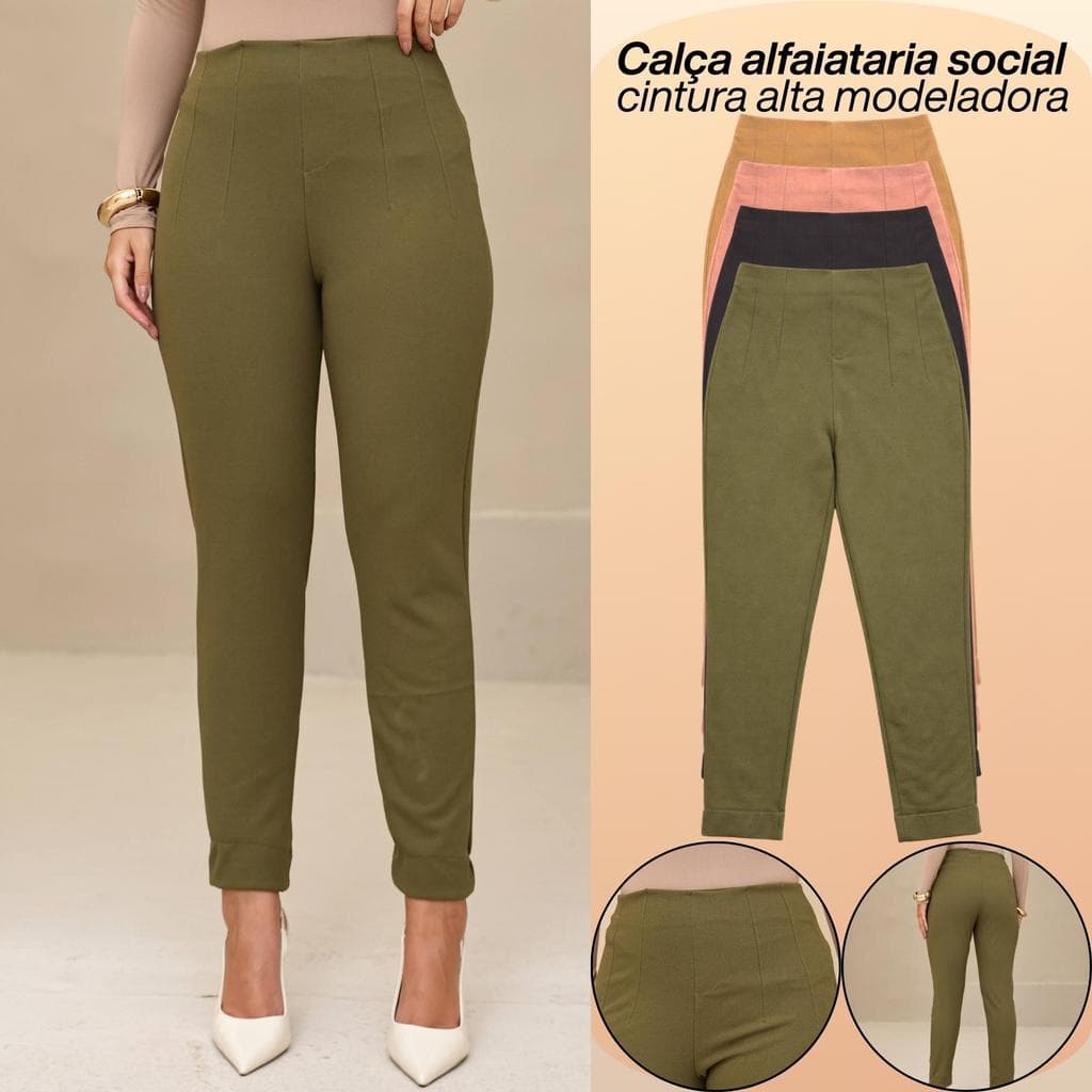 Calça Alfaiataria Feminina Social Cintura Alta Com Pregas Tendencia