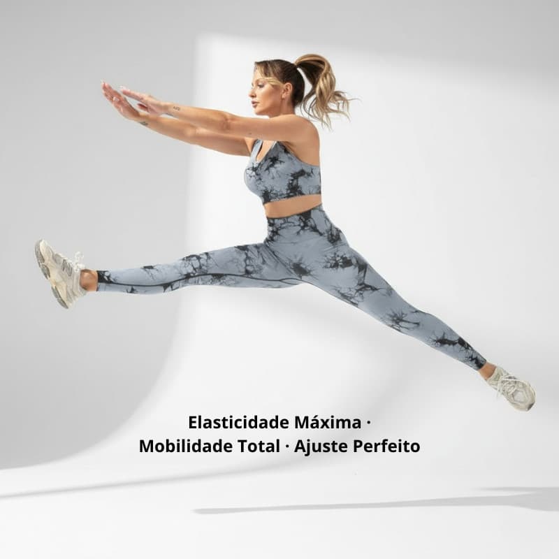 Conjunto Academia Feminino Top + Legging Tie Dye Marmorizado Compressão
