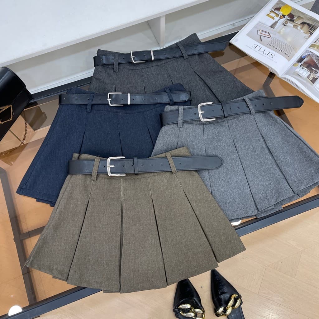 Com cinto primavera moda roupas femininas na moda versão coreana saia plissada estilo britânico saia curta feminina B#1