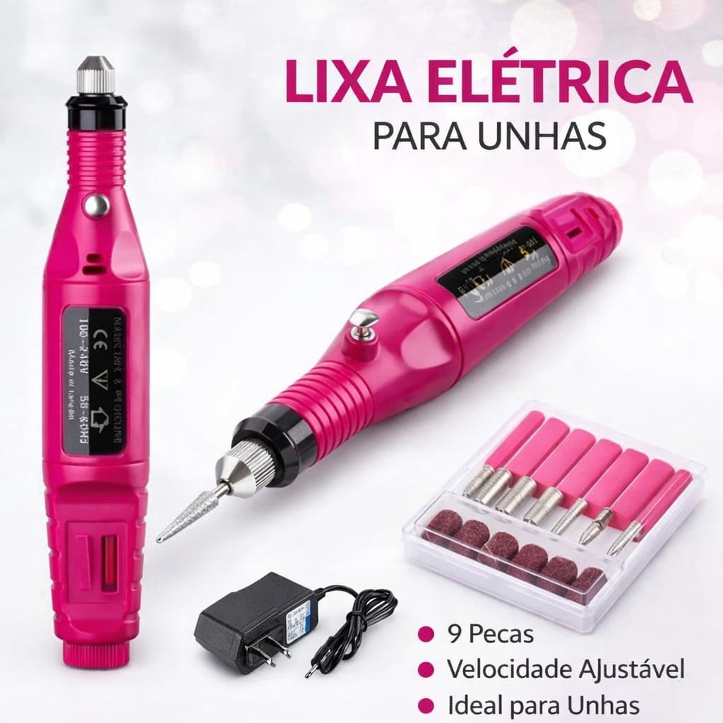 Kit Profissional Lixadeira Elétrica para Unhas com Brocas Motor Bivolt Manicure e Pedicure