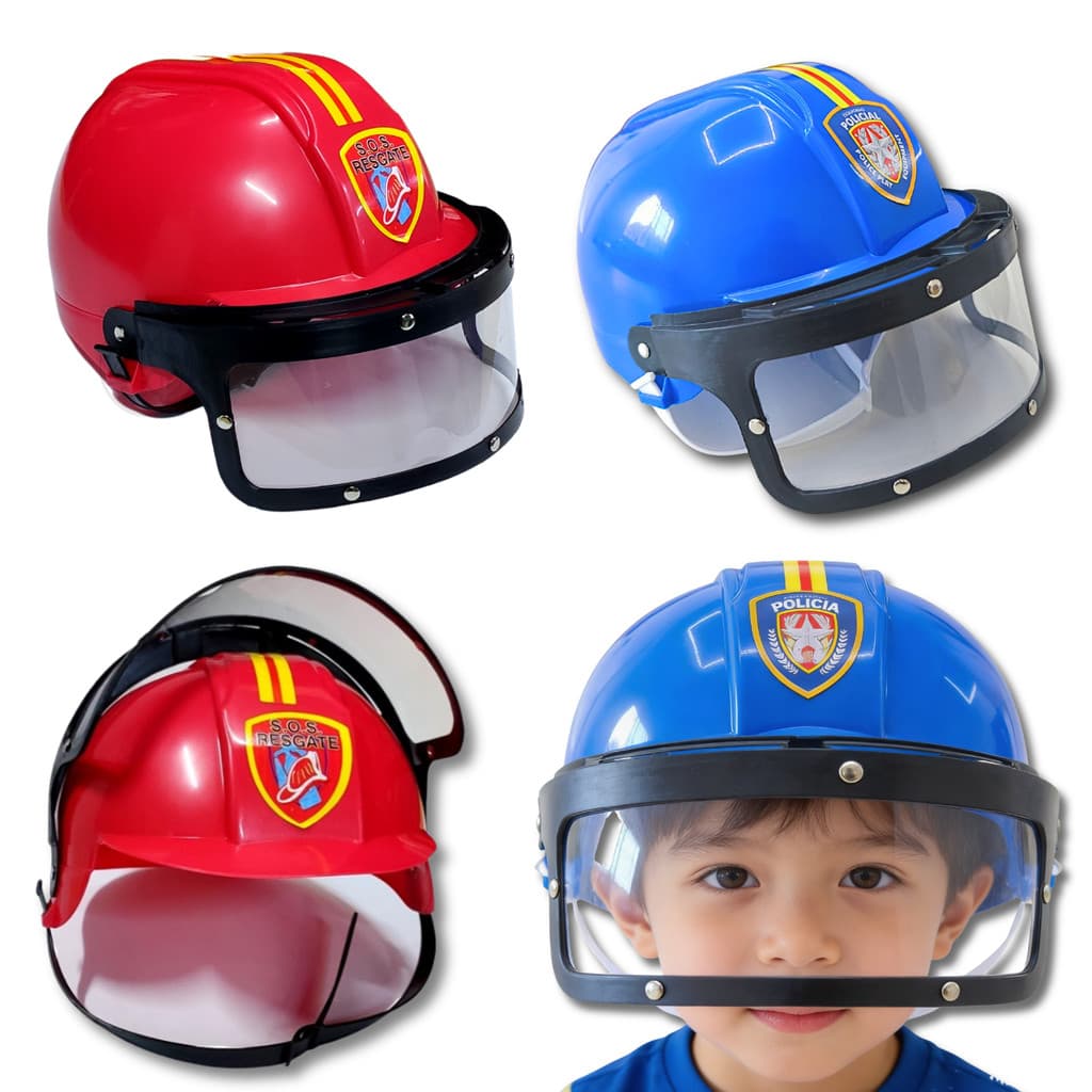 Capacete Bombeiro Infantil policial viseira fantasia criança Profissões Brinquedo Educativo
