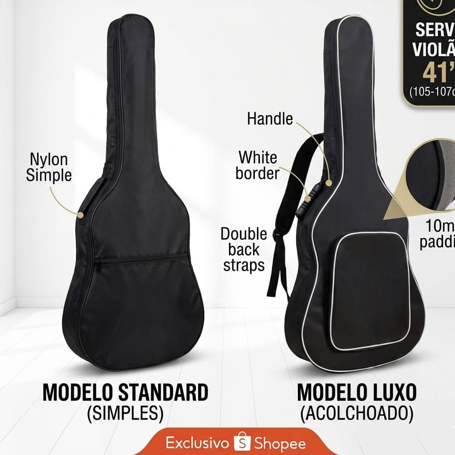 Bag para Violão Folk e Clássico - Escolha Entre Modelo Reforçado com Espuma ou Capa Simples