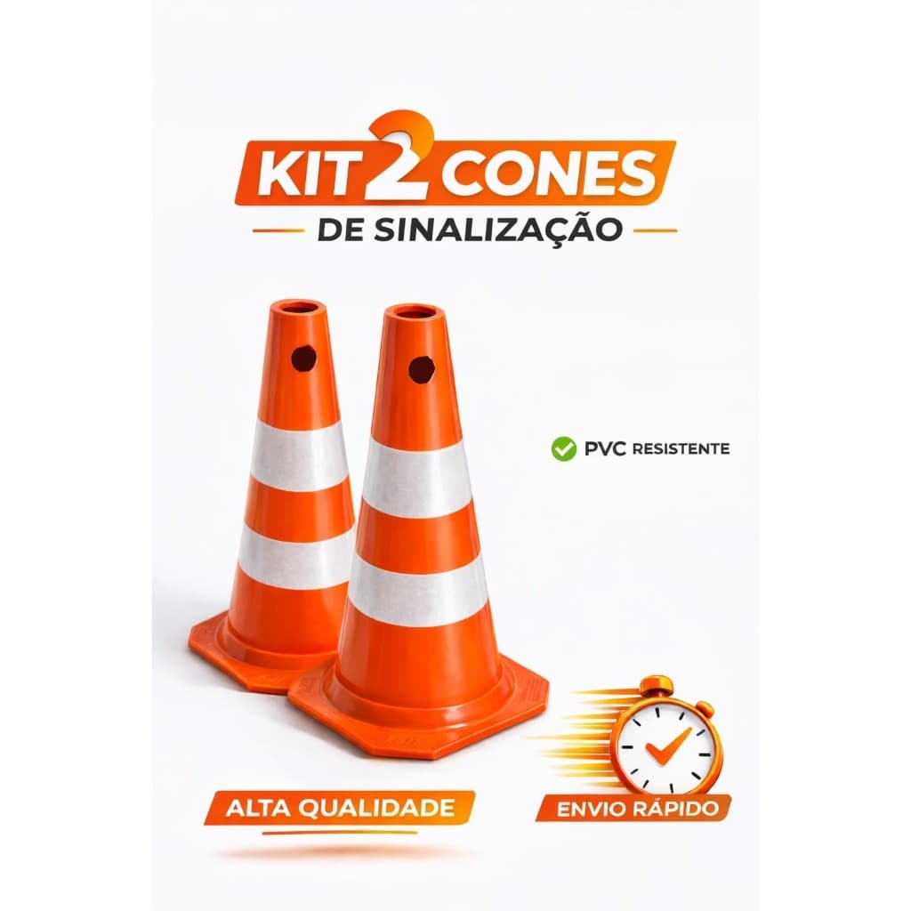 Par de Cones de Sinalização 50cm PVC Branco e Laranja PLASTCOR | Segurança Viária Rodovia Obras - 4302