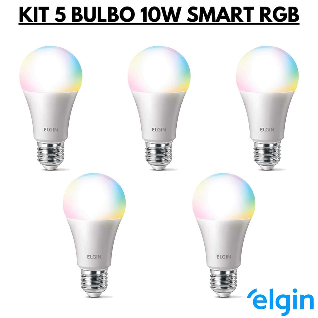 Kit 5 Lâmpada Led Bulbo 10w Wifi Smart Rgb Elgin