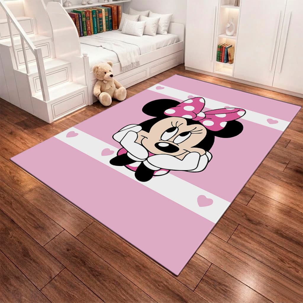Tapete Infantil Menina Ratinha Mkk Rosa Grande Retangular Antiderrapante Para Quarto