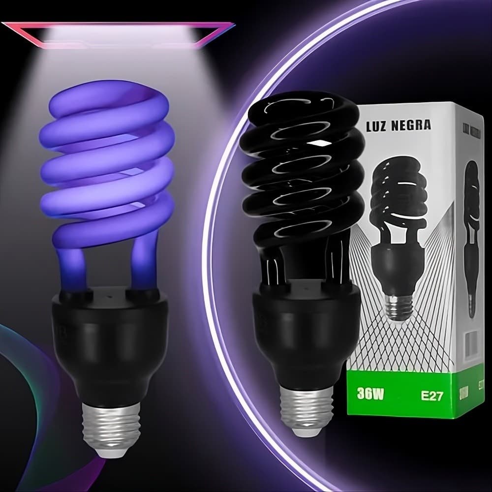 LÂMPADA UV LUZ NEGRA 36W 365NM E27 BIVOLT BAIXO CONSUMO IDEAL FESTAS DJ NEON DECORAÇÃO EFEITO PROFISSIONAL