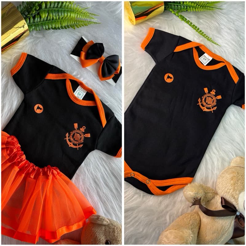 Body Bebê Infantil Mêsversário Temático Time Corinthians Novo Uniforme Personagens Fantasia