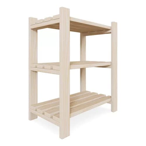 Estante Rack com 3 Prateleiras de Madeira Pinus
