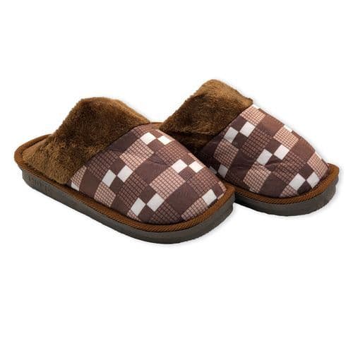Pantufa Masculina Quente Confortavel Xadrez Marrom Tam 40 41
