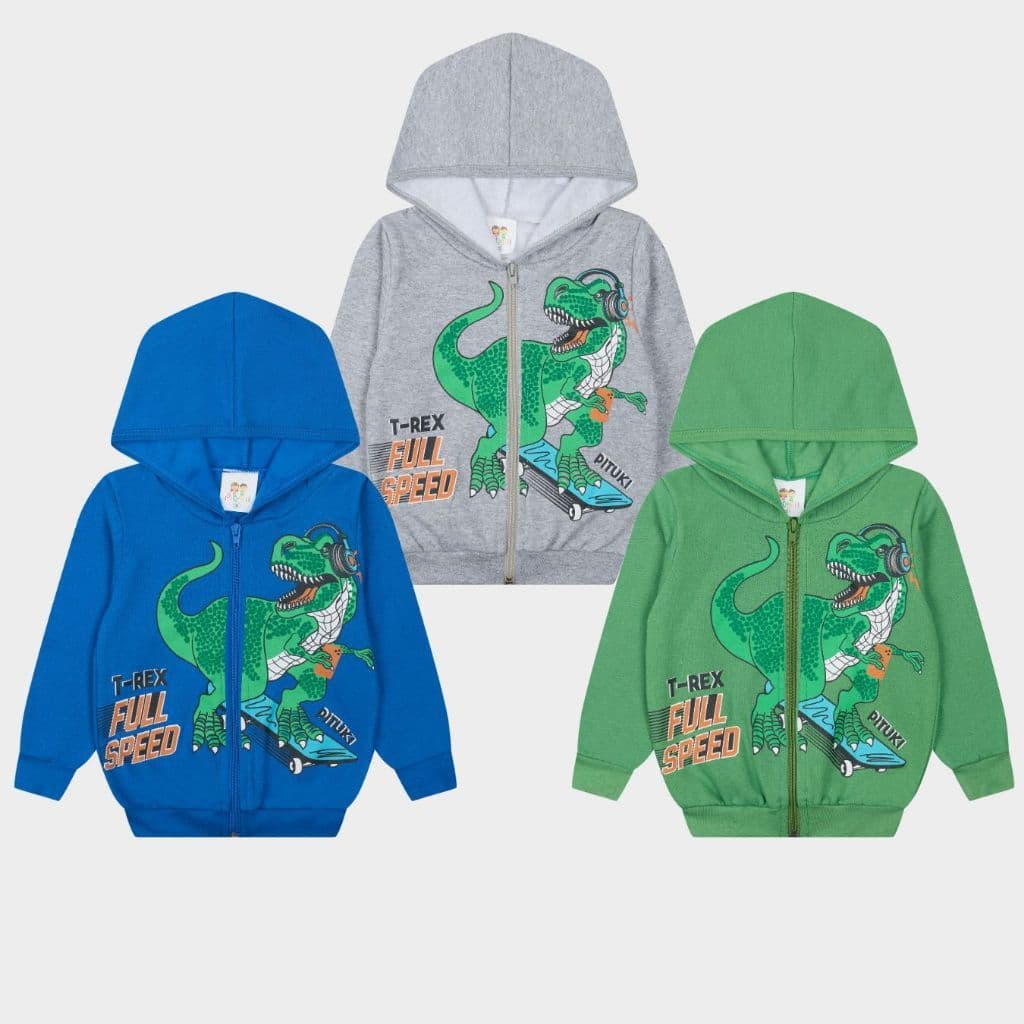 Casaco/ Jaqueta Moletom Bebê Infantil Menino Estampa Dinossauro