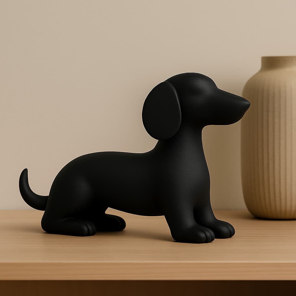 Estátua Cachorro Salsicha Dachshund 3D | Decoração Pet Minimalista | Preto ou Branco