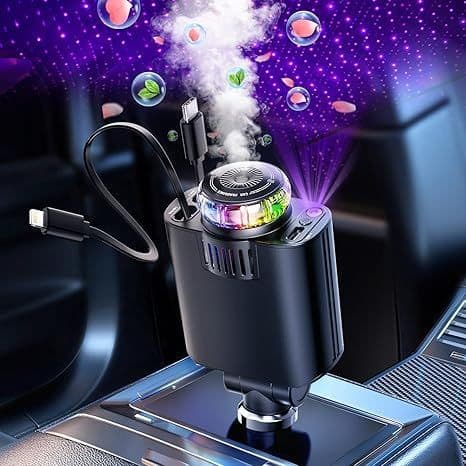 Carregador de carro retrátil com luz LED, carregador de carro rápido 5 em 1 de 120 W para iPhone e Android