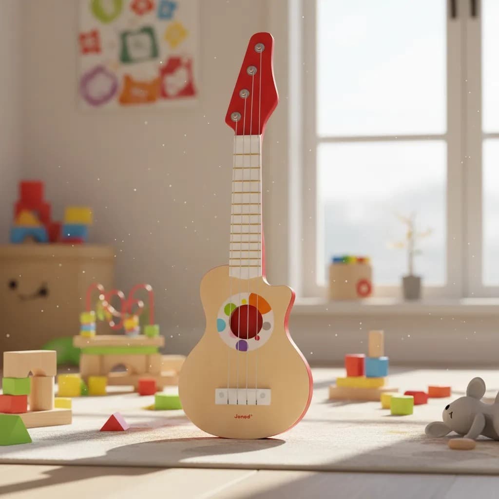 Instrumento Infantil Guitarra Janod Confetti Brinquedo Musical Educativo em Madeira