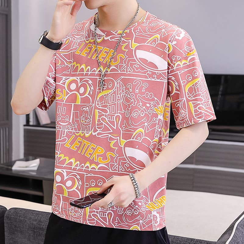 Modal camiseta de manga curta masculina em torno do pescoço roupas superiores na moda verão gelo seda de secagem rápida
