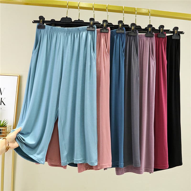 Modal All-Match tamanho grande casa calças casuais calças de perna larga feminina verão cintura alta fina solta bolso es