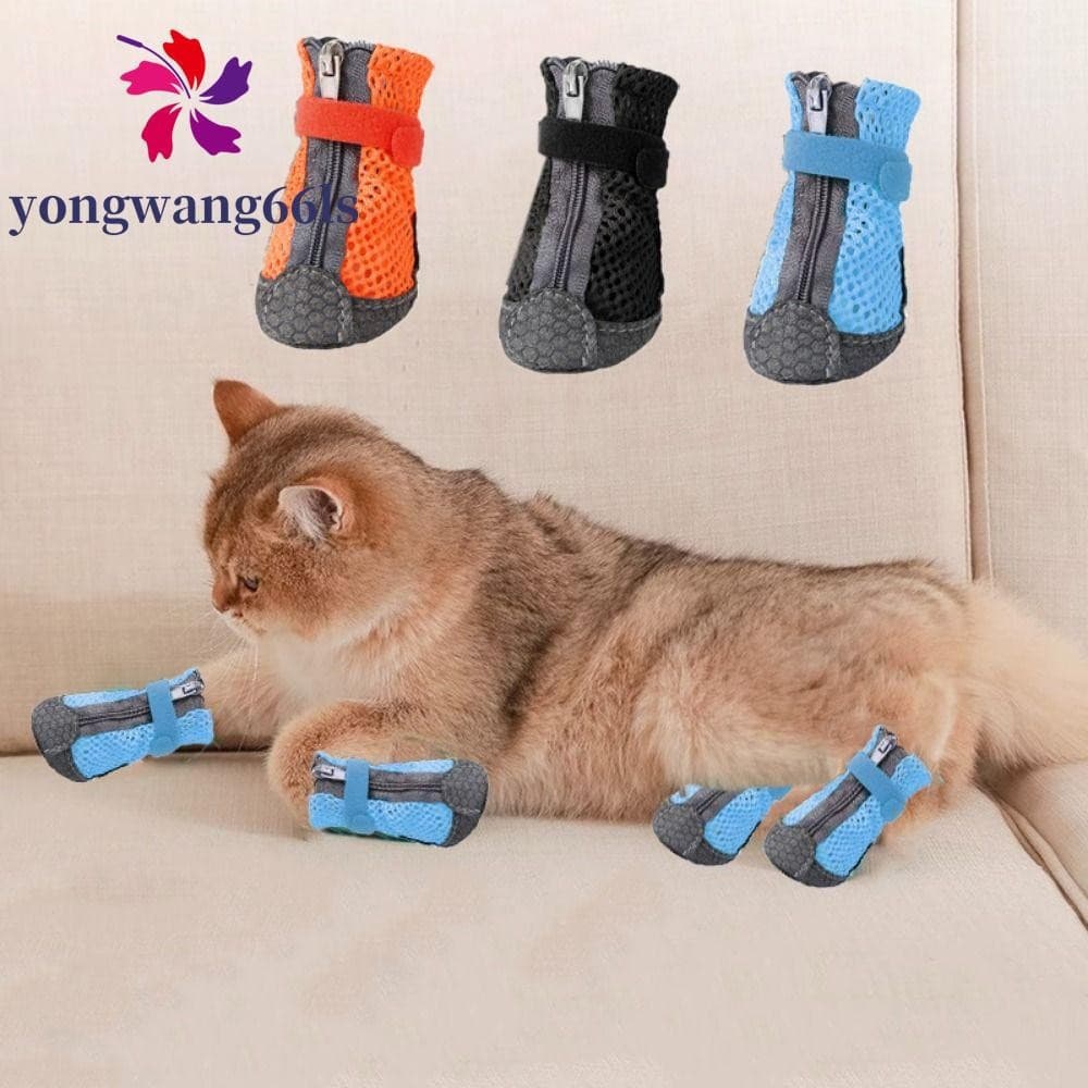 YONGWANG 4 Peças De Sapatos Para Cães De Estimação , Confortáveis De Malha Antiderrapante , Capa De Sapato Animais Respi