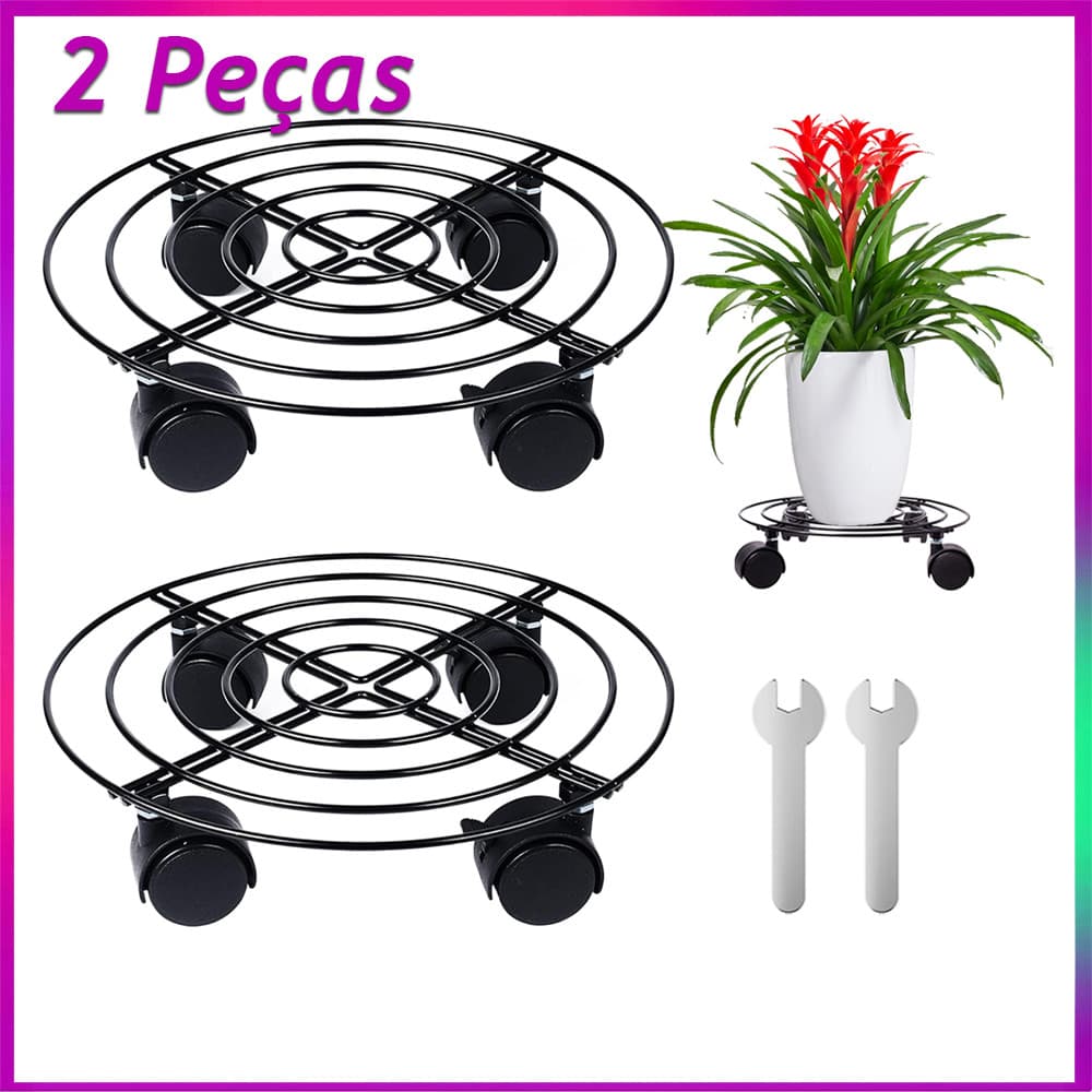 2 Suportes para Vasos de Plantas para Plantas Suporte para Vasos de Flores Resistentes de 27cm com Rodinhas 360°