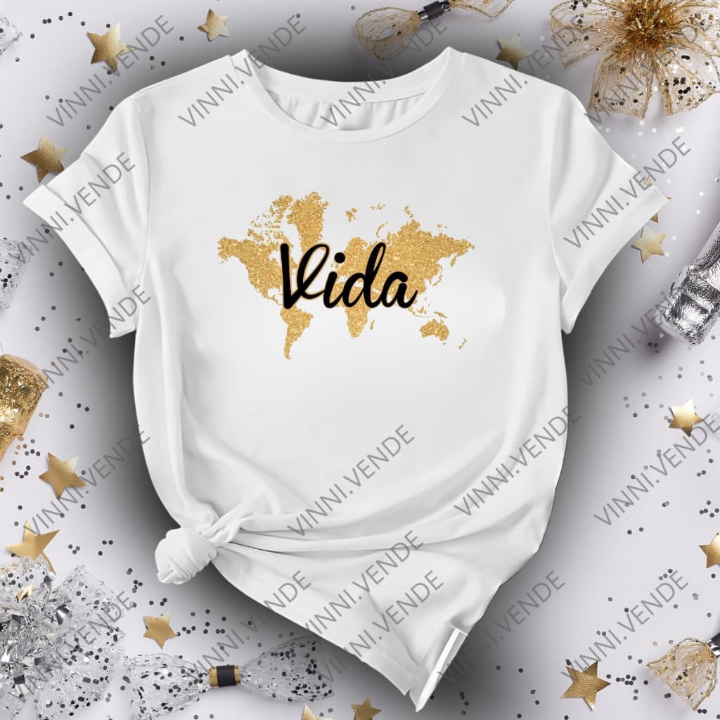 Camiseta Estampada Vida Dourado Coleção Ano Novo Blusa 100% Algodão Réveillon