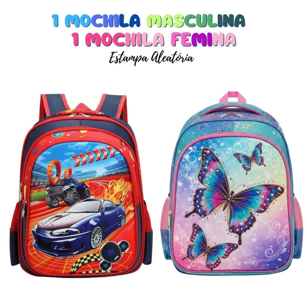 Kit 2 Mochilas Grandes Infantil/Juvenil Unissex ALEATÓRIO