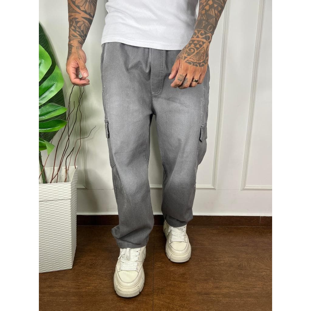 Calça Cargo Grafite Masculina Streetwear Premium Larga