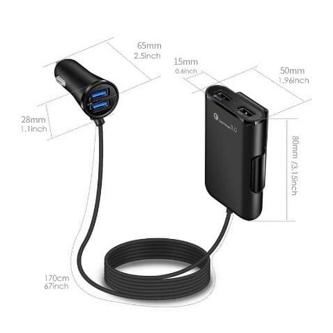 Carregador veicular automotivo 4x portas USB carregamento rápido extensão 1.8M 36W 8A envio imediato