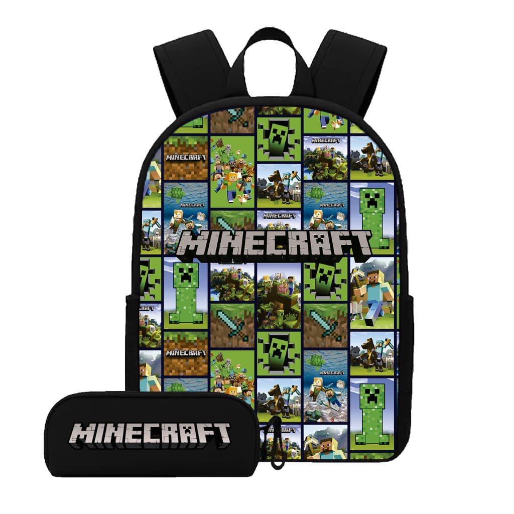 Kit Escolar Infantil Gamer Minecraft Mochila Reforçada + Estojo