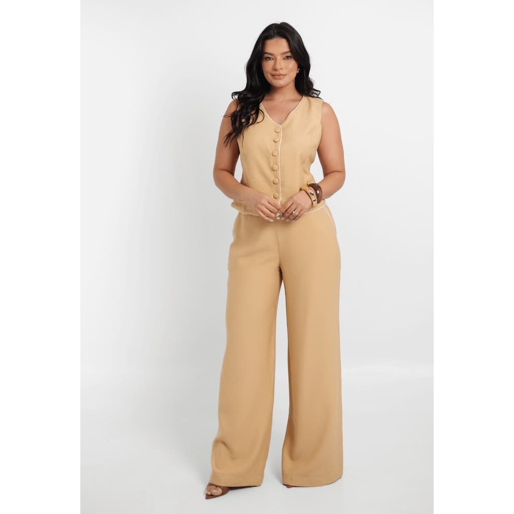 Conjunto Feminino Elegante Colete com Botões e Calça Pantalona Social - Maricelma