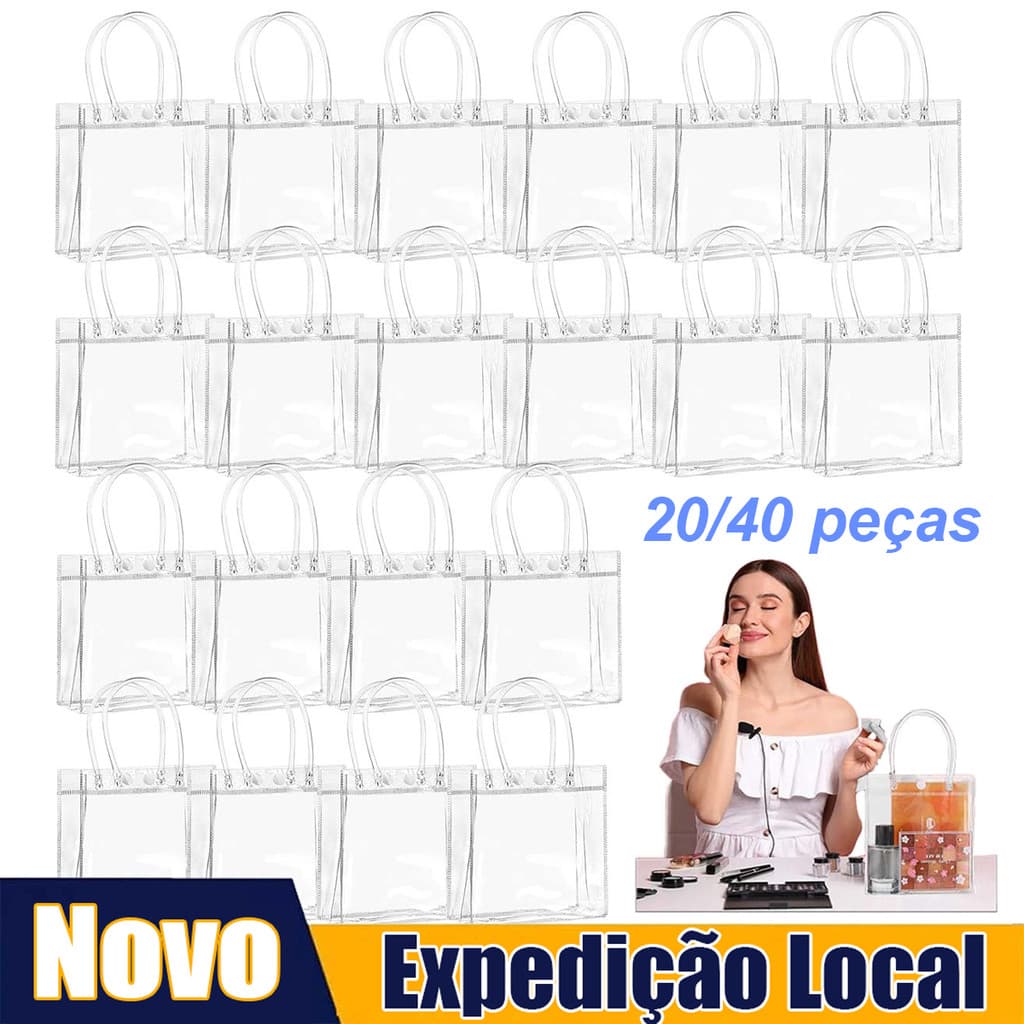 20/40 peças de sacola plástica para presente 15x13x7cm com alça macia, reutilizável, presente para convidados