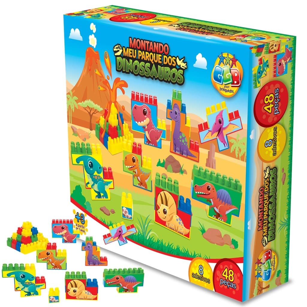 Blocos De Montar Dinossauros Brinquedo Educativo 48 Peças