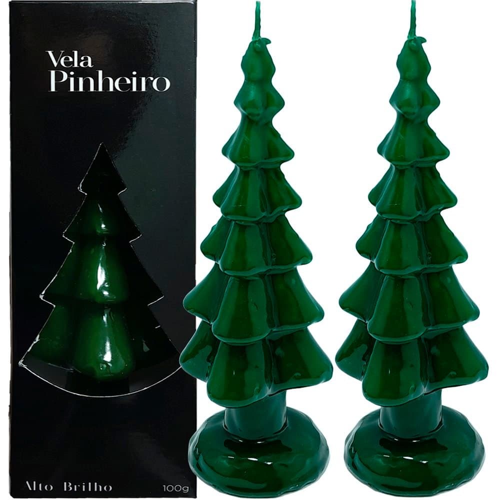 Velas Decorativas Natalino Pinheiro Verde De 20cm Kit 2pçs