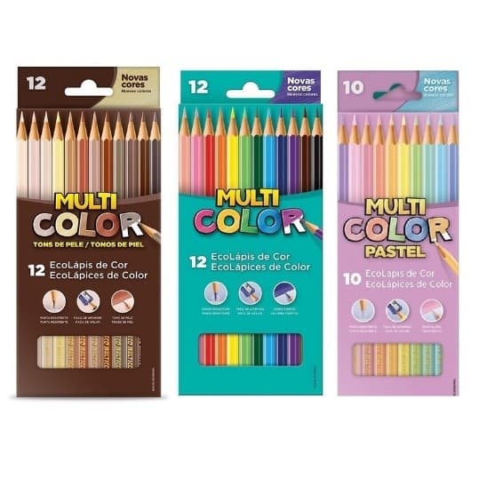 Lápis de Cor Sextavado Multicolor Cores Vivas-Tons Pasteis-Tons de Pele